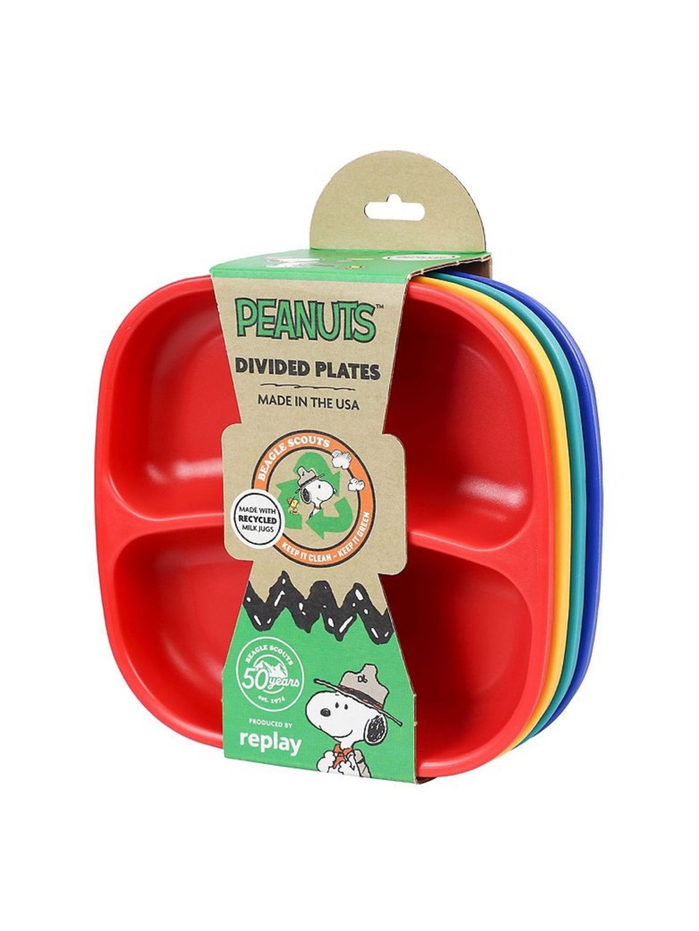 Re-Play Peanuts Beagle Scout Collection Snoopy 4-Piece Divided Plate Set